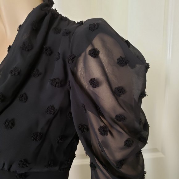 Topshop Textured Spot Midi Chiffon Dress Size 0 Black - Picture 8 of 11